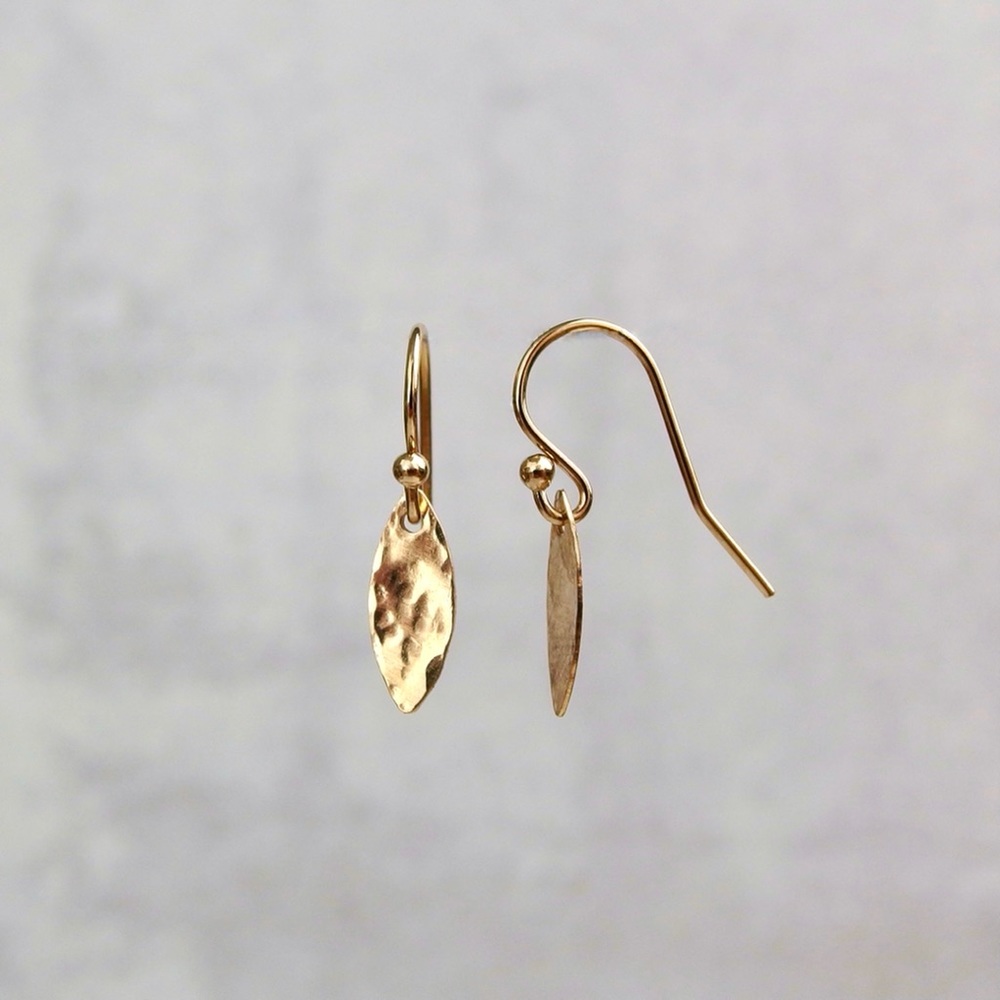 Hammered marquise leaf earrings 14k GF - Picture 3 of 5